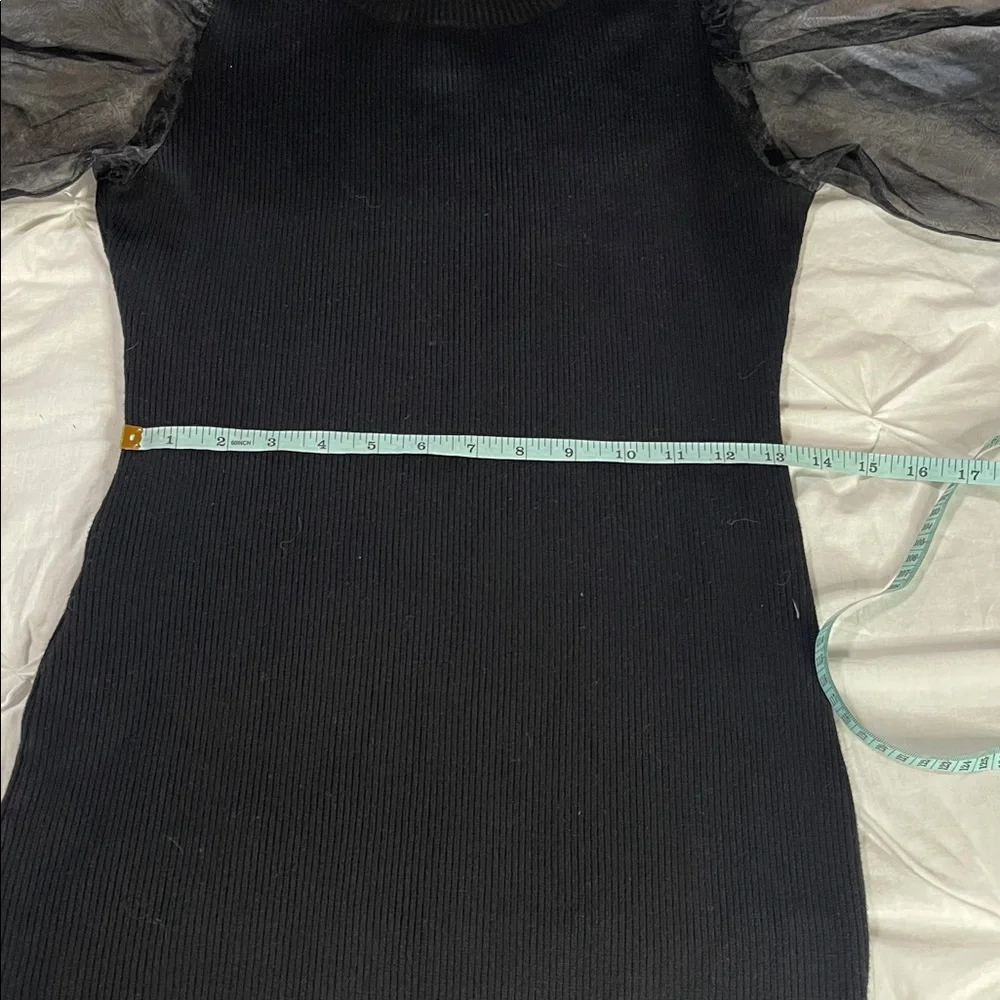 FRENCH CONNECTION Krista Organza Contrast Sheer Long Sleeve Black Sweater Dress